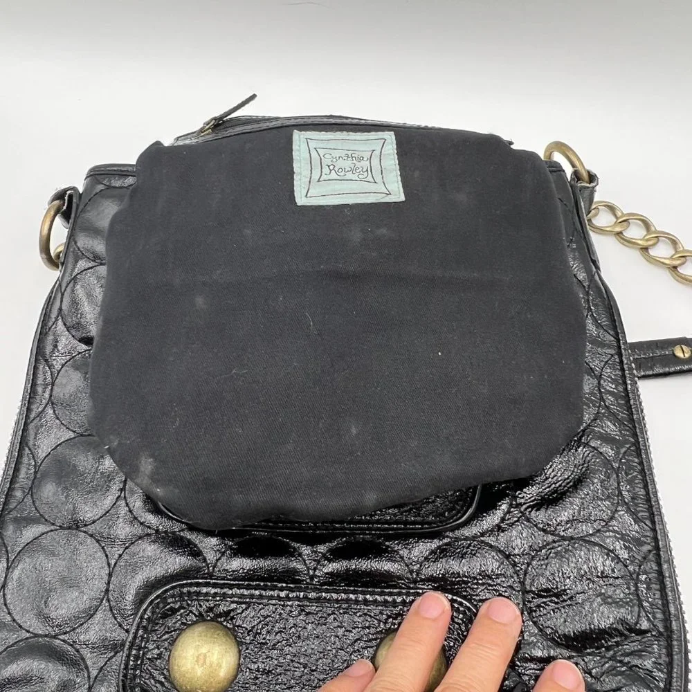 Cynthia Rowley Hobo Black Patent Style Leather‎ Tote Shoulder Bag Metal Hardware